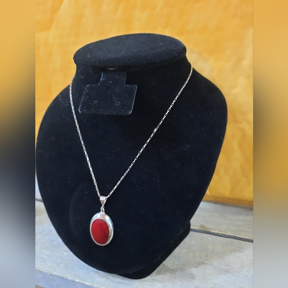 Vintage Mexican Red Jasper Sterling Silver Necklace - Picture 3 of 16